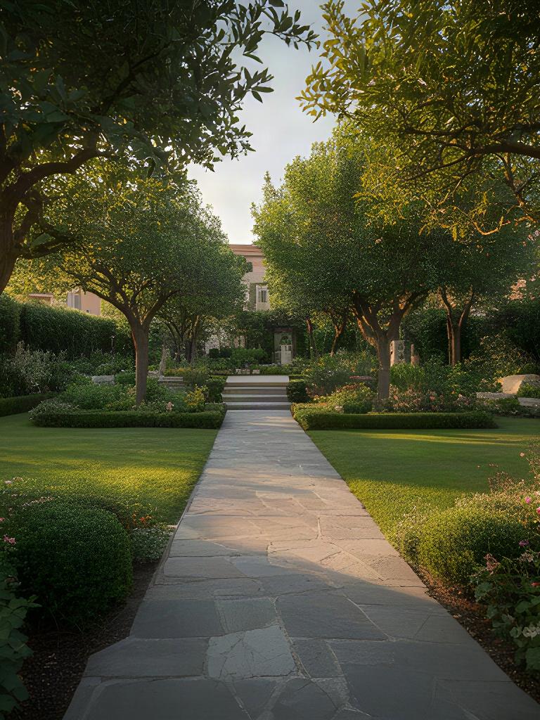 Ampio giardino verde con vialetto in pietra e alberi ornamentali vicino a Ottaviano