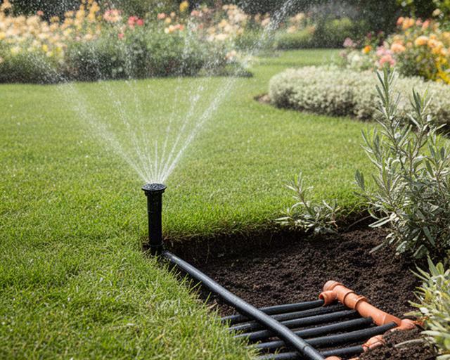 Installazione di irrigatori a scomparsa in un giardino di Ottaviano con tubazioni ordinate sotto il prato