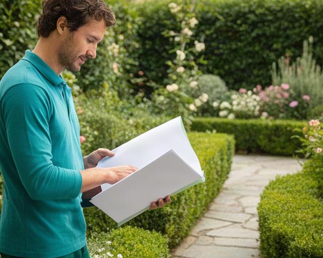 Giardiniere che consulta documenti sulla privacy accanto a un giardino curato a Ottaviano